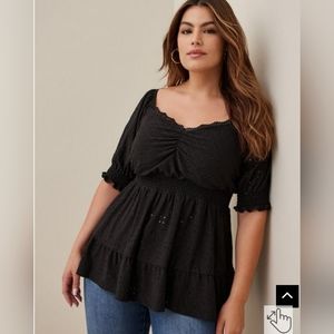 Torrid Black Eyelet Smocked Waist Babydoll Top 5X